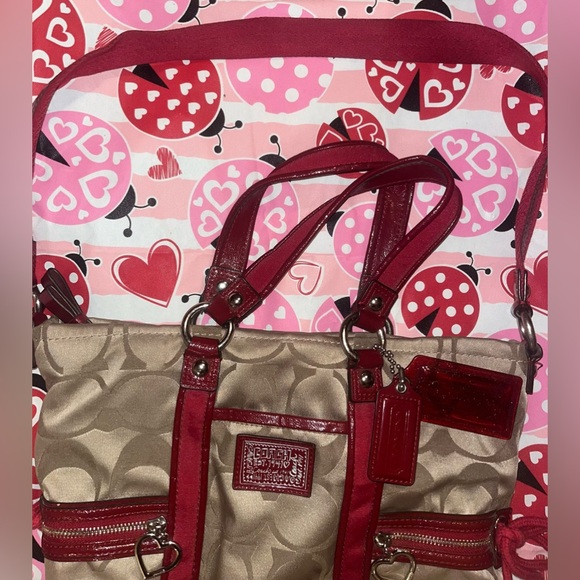 Coach Poppy Purse Signature Brown And Red Tote Purse Rare Very Great Condition - Picture 6 of 11